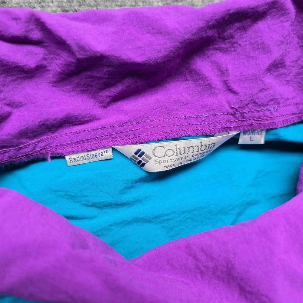 Vintage 90s Columbia Radial Sleeve Pullover Windbreaker Womens L Teal Purple
